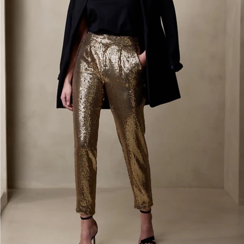 NWT sold out Banana Republic PETITE gold sequin pants